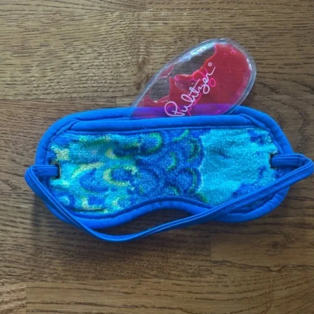 Lilly Pulitzer Sleep Mask Blue Green Terry Velour Lilly's Lagoon Print Ice Pack